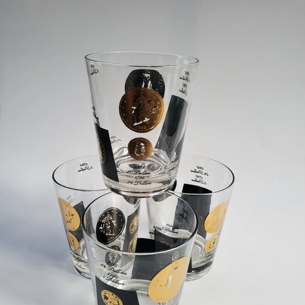 4 MCM Frank Wallack‎ for Cera 22kt Gold Coin Whiskey Old Fashioned Glasses